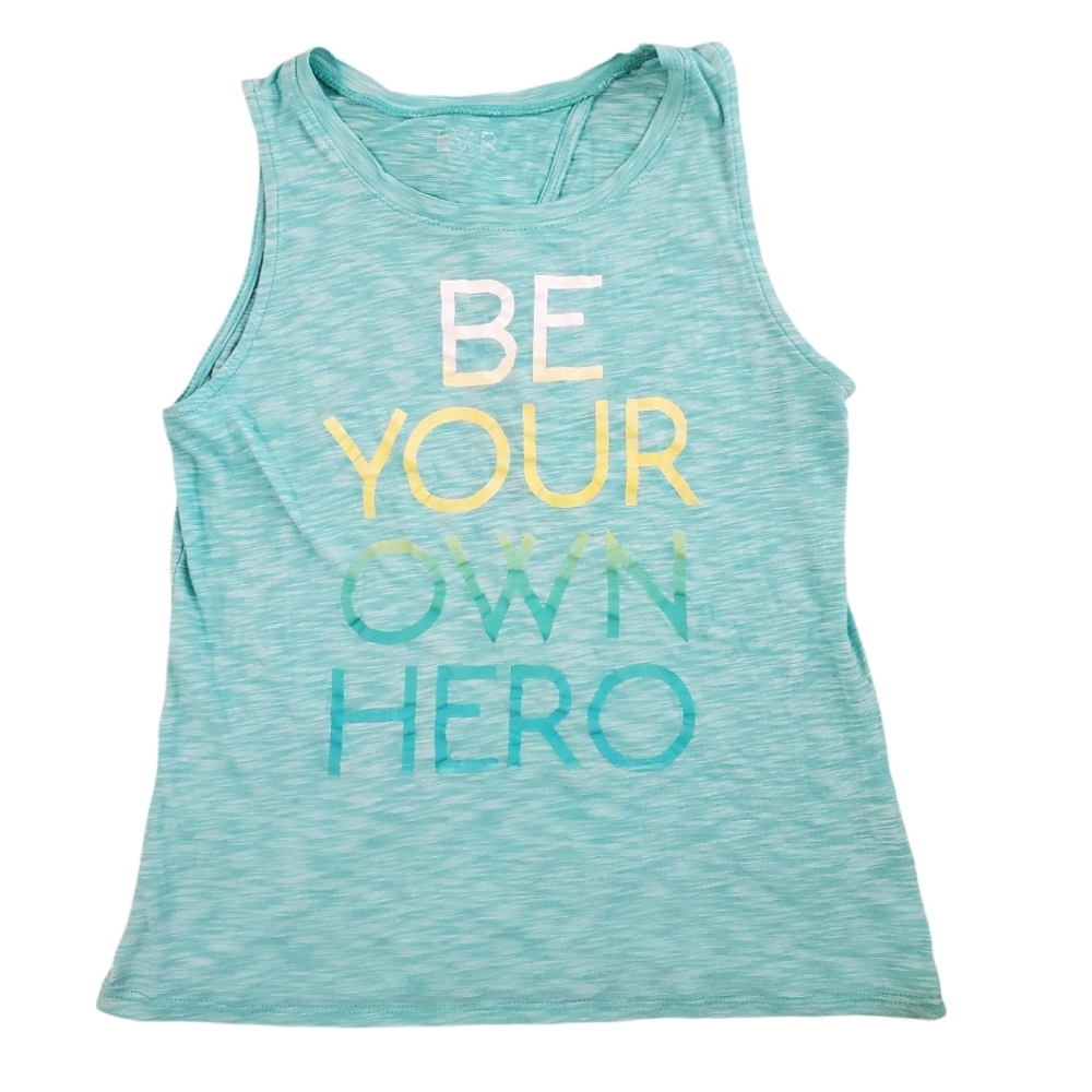 EVCR Women's Heathered Teal Blue Be Your Own Hero Keyhole‎ Tank Top Small